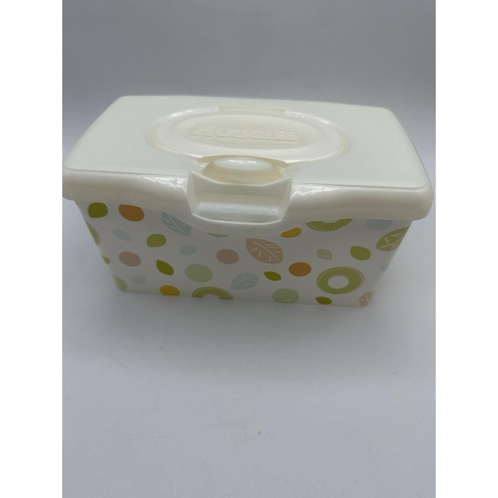 Huggies EMPTY Baby Wipes Blue Green Orange Leaves Dots Dispenser Container